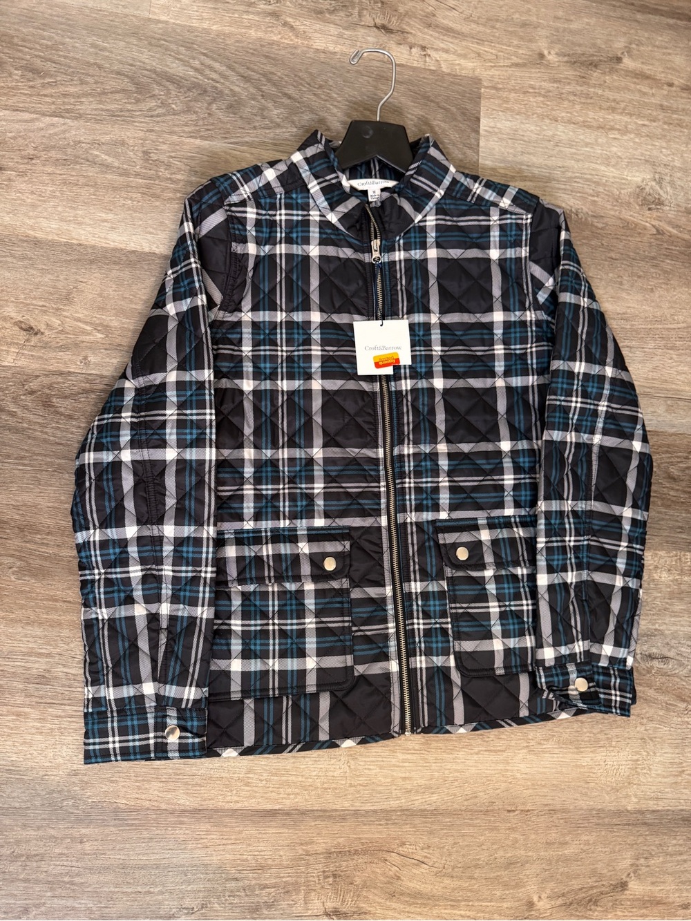 Croft and Barrow Quilted Plaid Jacket classic diamond-quilted blue and black NWT